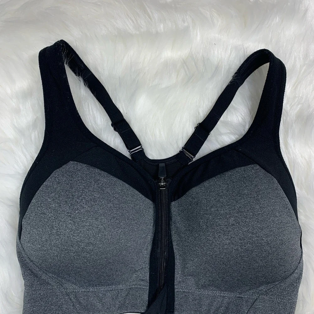 Champion Sport Bra~Gray Padded Wireless Race Back Zip‎ Front~Size 34D